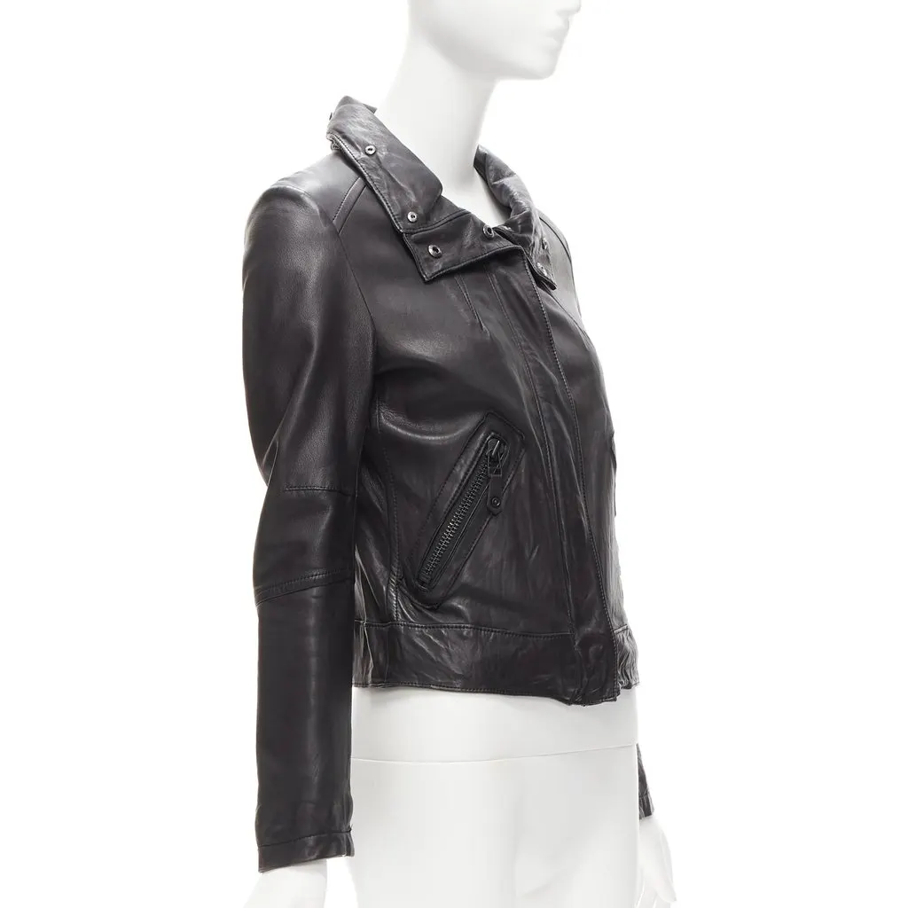 Atsuro Tayama Collar Biker Jacket Black Leather Good - Model View