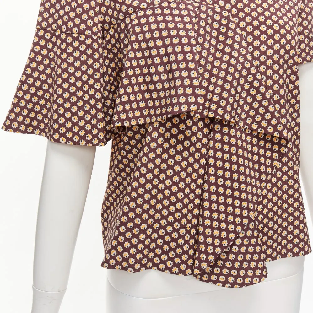 Marni Floral Ruffle Top Brown Silk Never worn - Back View