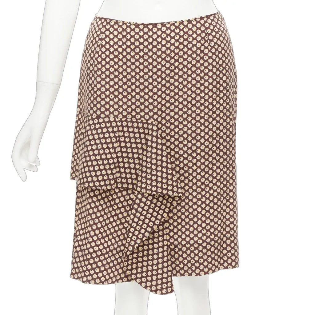 Marni Floral Ruffle Skirt Brown Silk Never worn - Front View