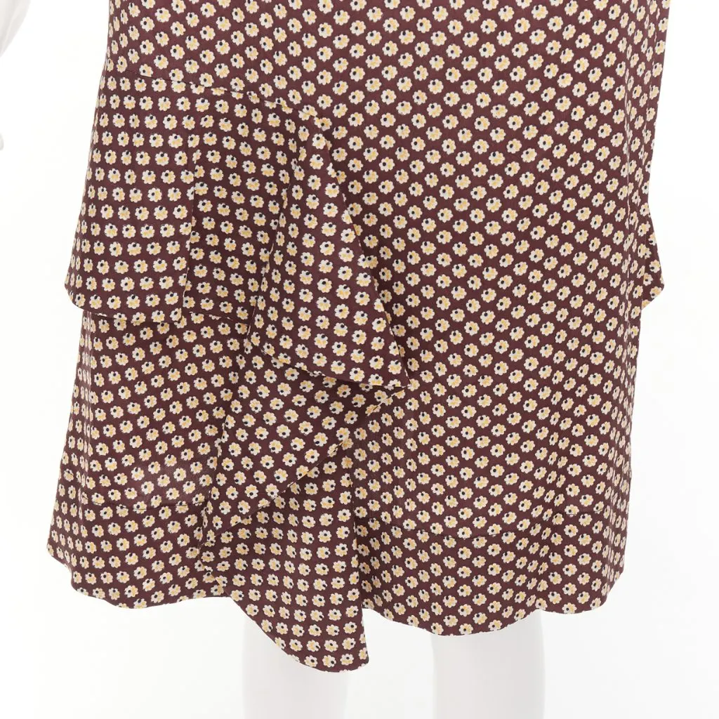 Marni Floral Ruffle Skirt Brown Silk Never worn - Back View