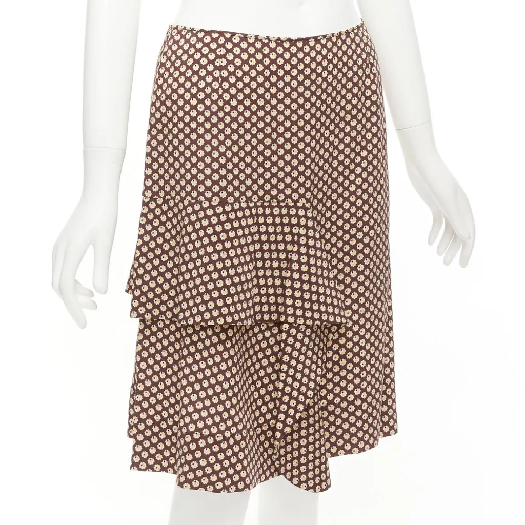 Marni Floral Ruffle Skirt Brown Silk Never worn - Inside View