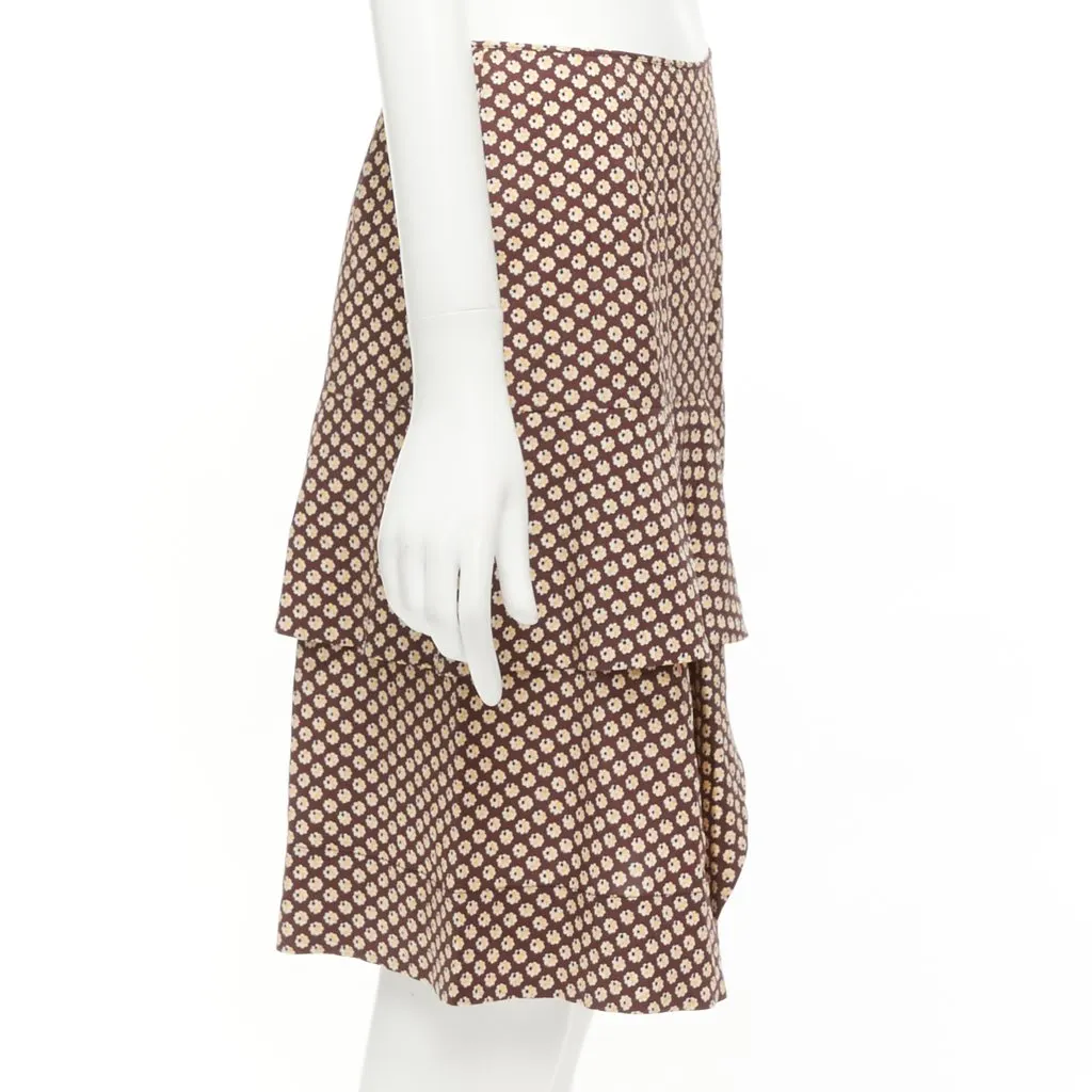 Marni Floral Ruffle Skirt Brown Silk Never worn - Model View