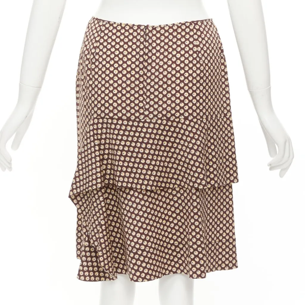 Marni Floral Ruffle Skirt Brown Silk Never worn - Box View