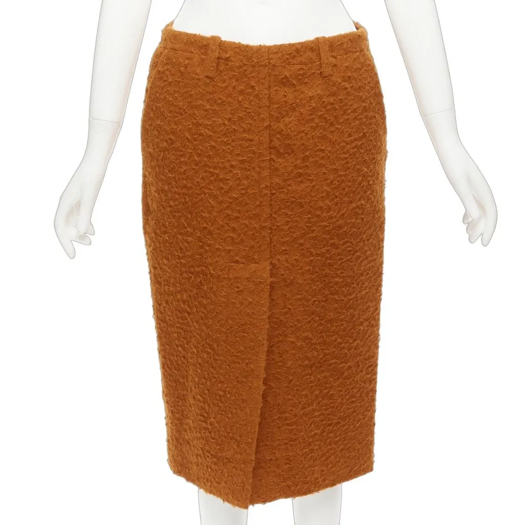 Marni Alpaca Slit Skirt Brown Silk Never worn - Front View