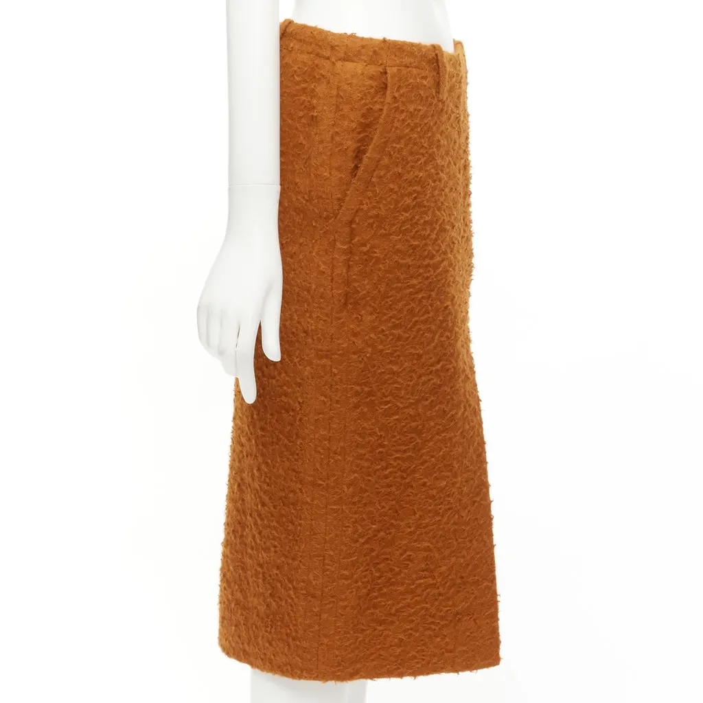 Marni Alpaca Slit Skirt Brown Silk Never worn - Model View