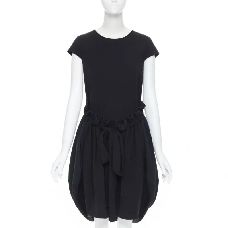 Yves Saint Laurent Ruched Bubble Dress Black Wool Very good - Front View