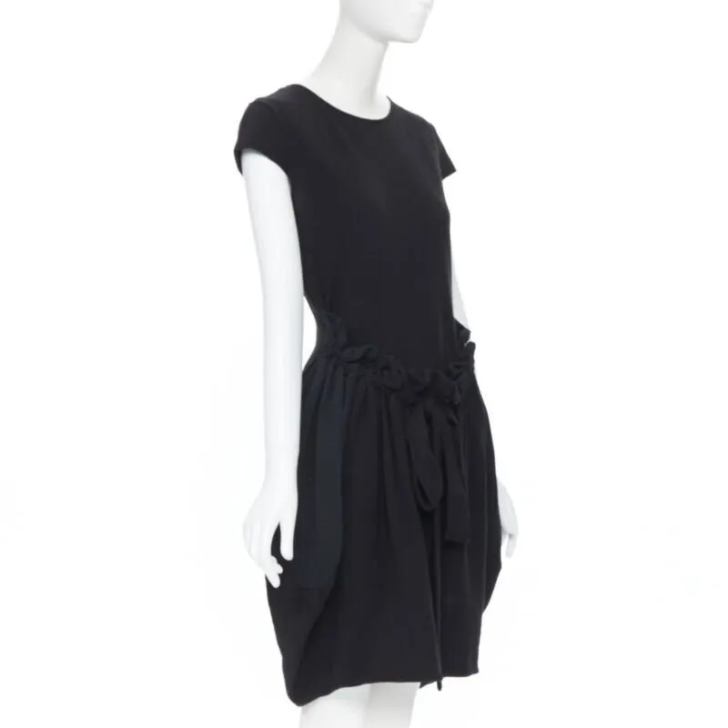 Yves Saint Laurent Ruched Bubble Dress Black Wool Very good - Model View