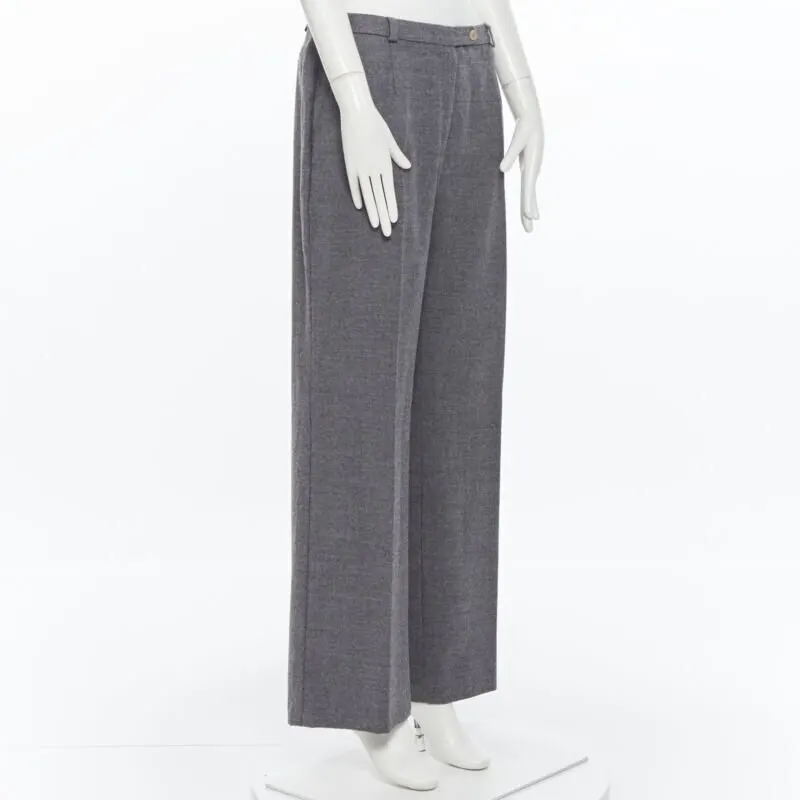 Max Mara Concealed Wide Pants Grey Wool Very good - Back View