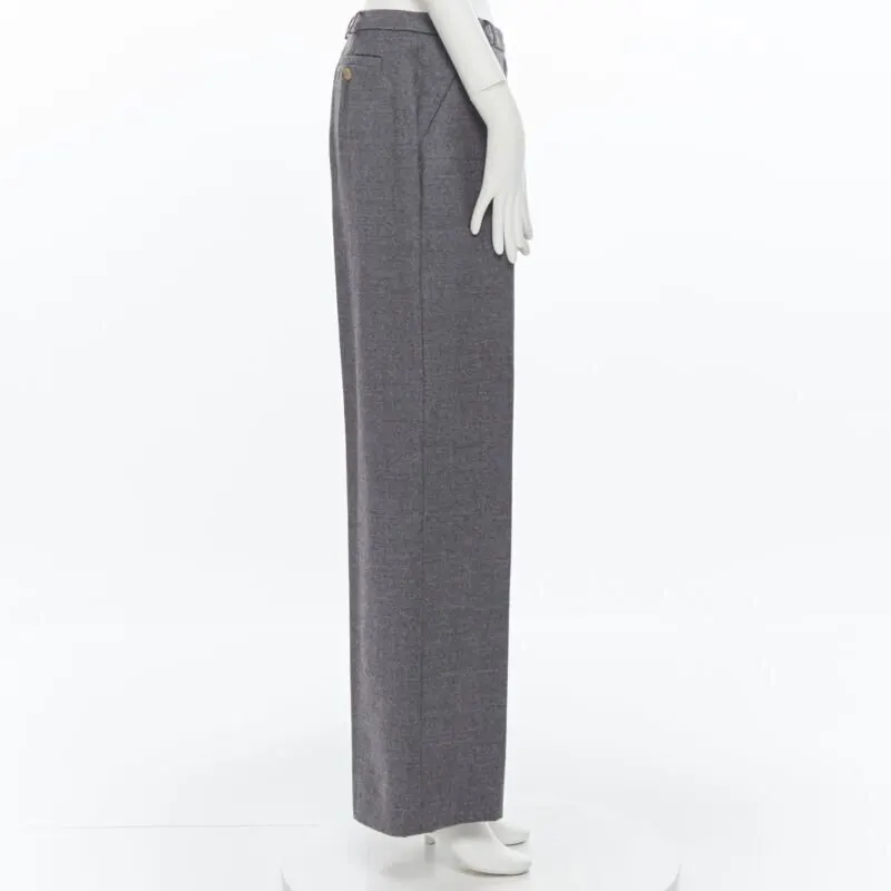 Max Mara Concealed Wide Pants Grey Wool Very good - Inside View