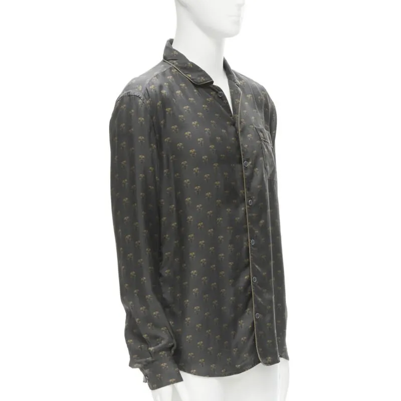 Dolce & Gabbana Queen Bee Pajama Shirt Grey Silk Never worn - Inside View
