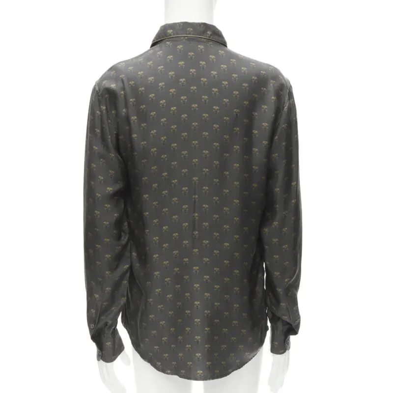 Dolce & Gabbana Queen Bee Pajama Shirt Grey Silk Never worn - Box View