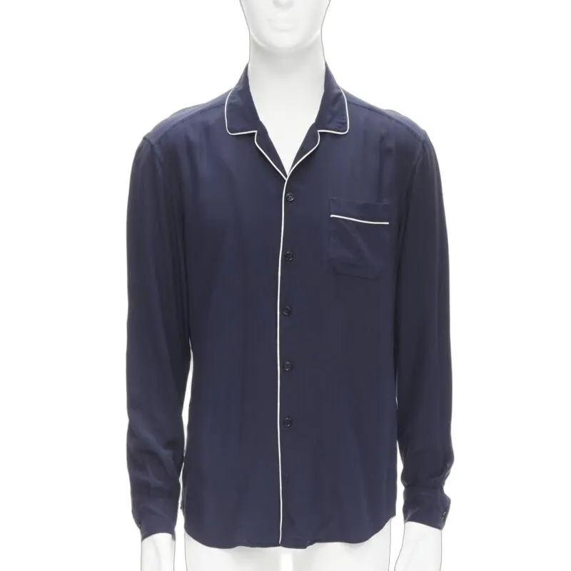 Dolce & Gabbana Piping Pajama Shirt Blue Polyester Never worn - Front View
