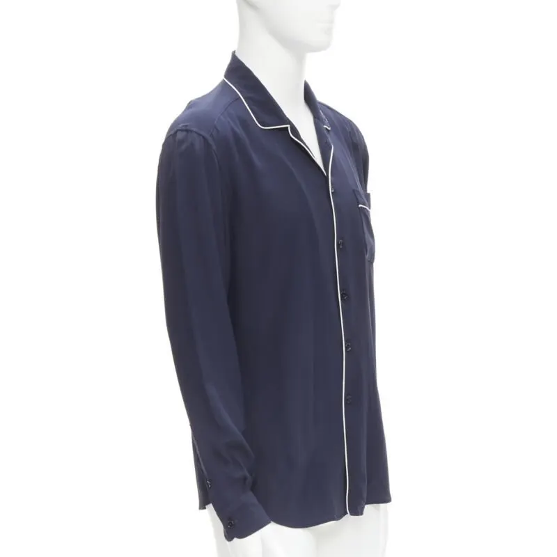 Dolce & Gabbana Piping Pajama Shirt Blue Polyester Never worn - Inside View