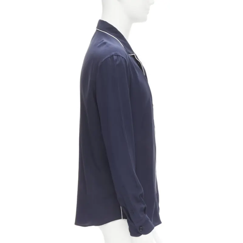 Dolce & Gabbana Piping Pajama Shirt Blue Polyester Never worn - Model View