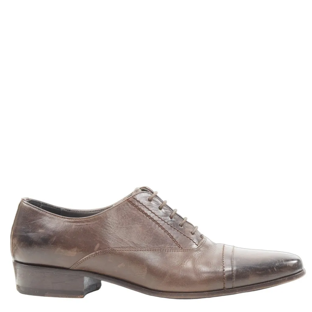 Lanvin Distressed Dress Shoes Brown Leather Fair - Front View