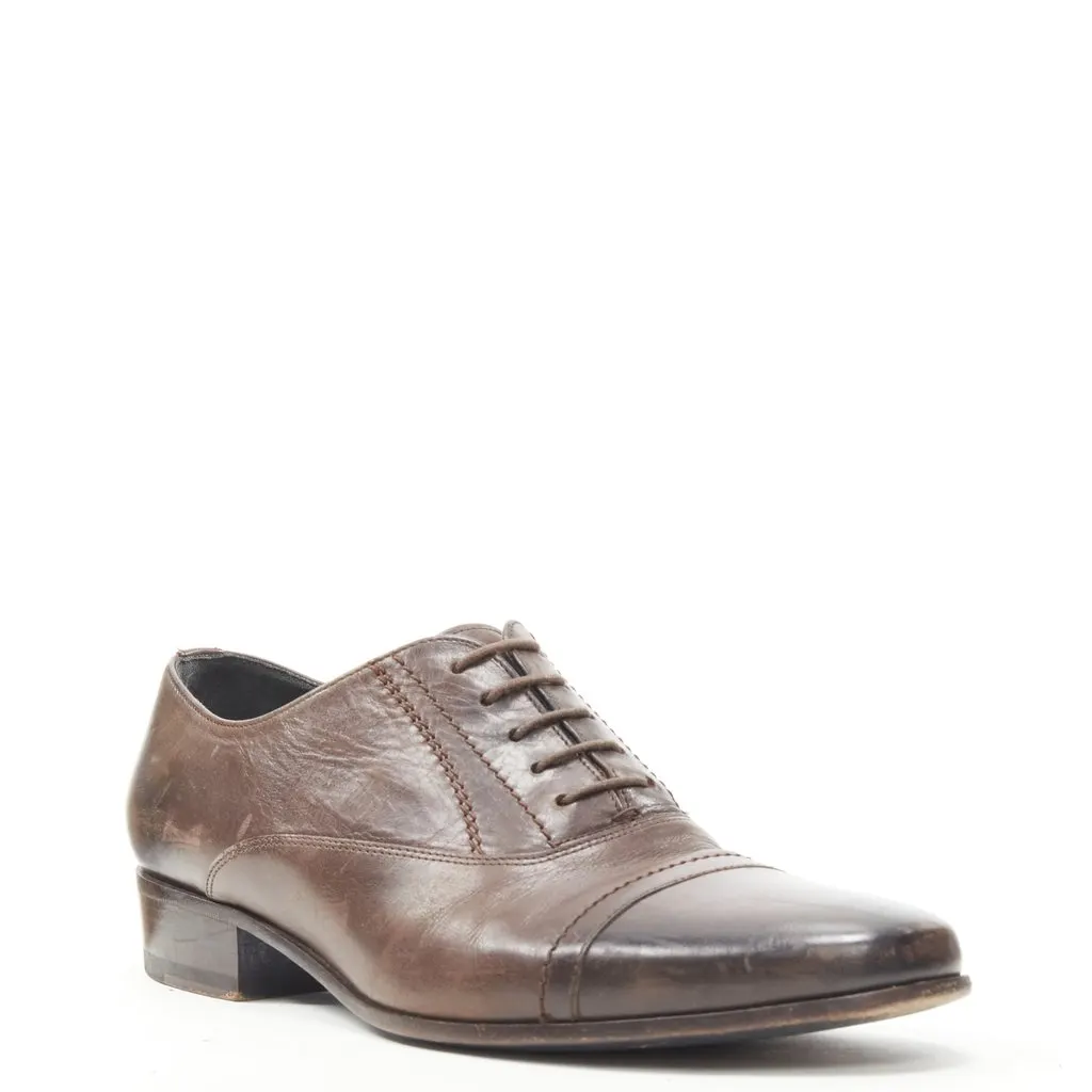 Lanvin Distressed Dress Shoes Brown Leather Fair - Back View