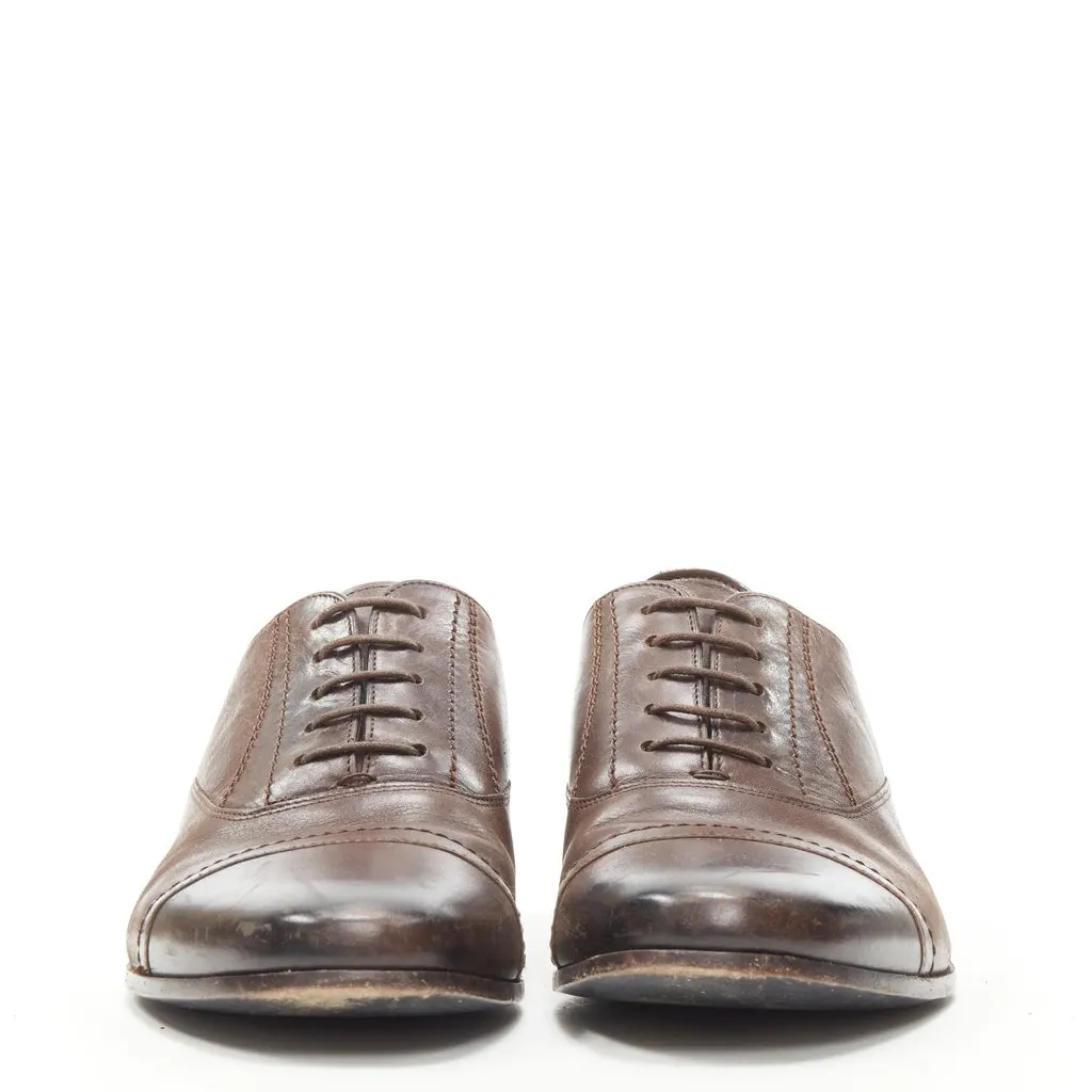 Lanvin Distressed Dress Shoes Brown Leather Fair - Inside View