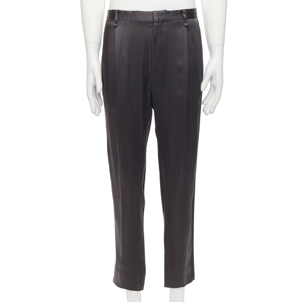 Lanvin Pleated Cuffed Pants Grey Wool Fair - Front View