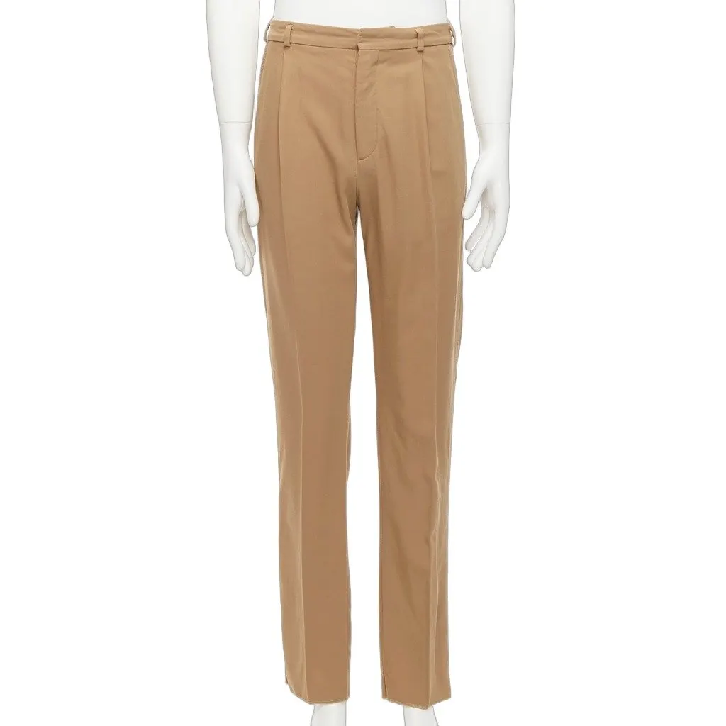 Bottega Veneta Pleated Wool Pants Brown Wool Good - Front View