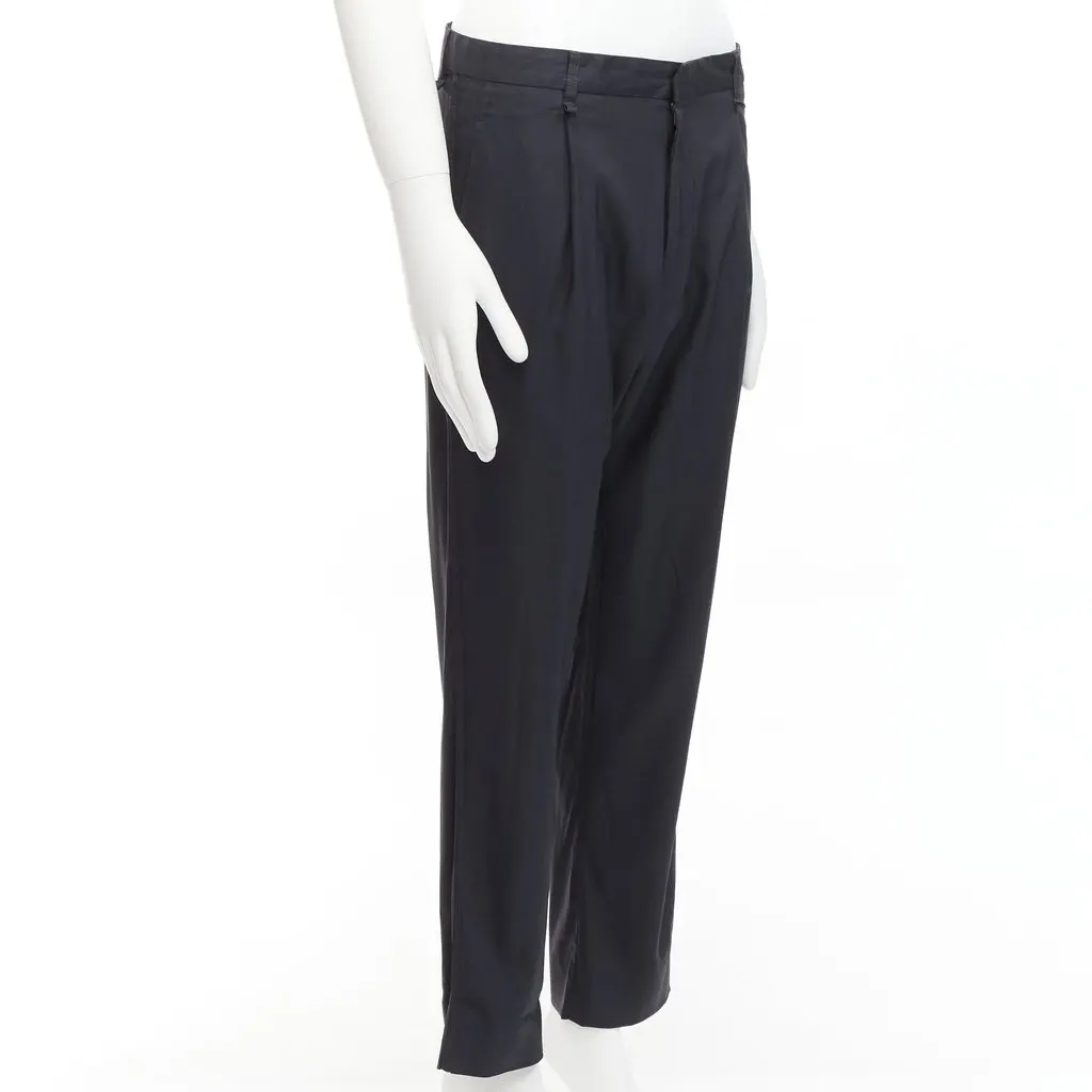 Lanvin Tapered Pleat Pants Navy Viscose Good - Inside View