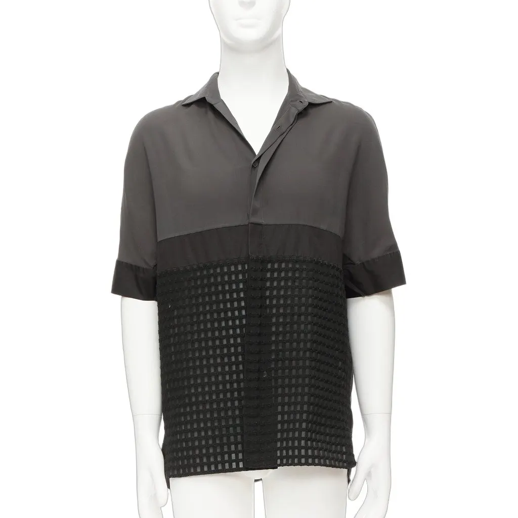Lanvin Twill Dress Shirt Grey Polyester Good - Front View