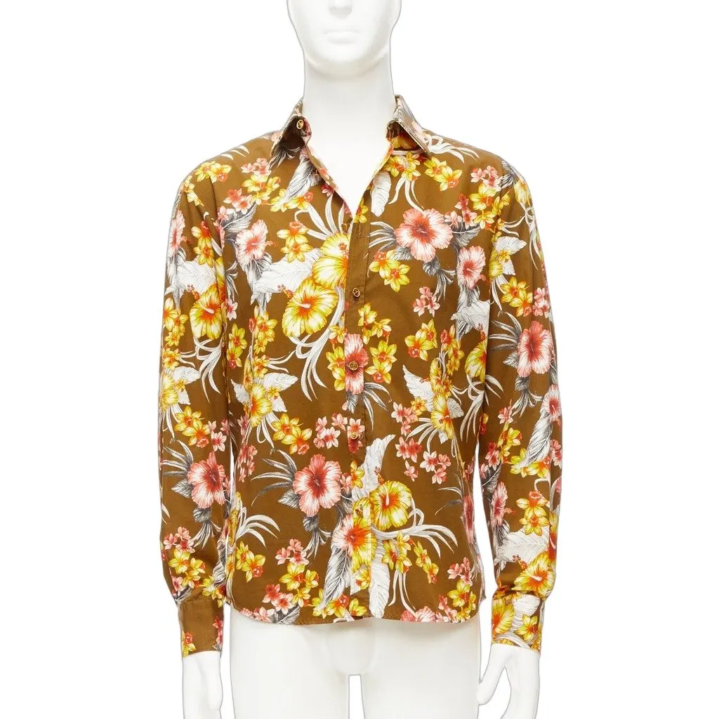 Fausto Puglisi Floral Cotton Shirt Yellow Cotton Never worn - Front View