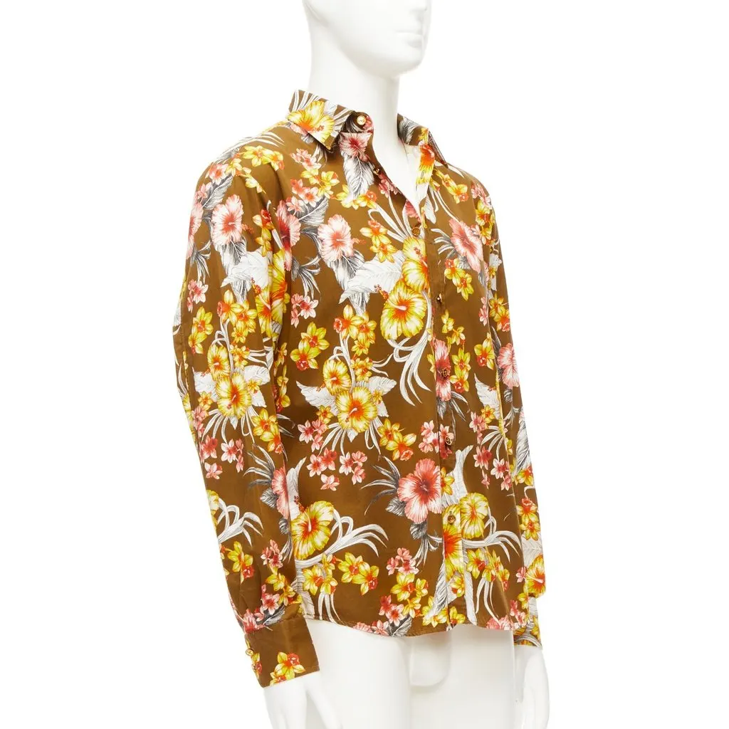 Fausto Puglisi Floral Cotton Shirt Yellow Cotton Never worn - Inside View