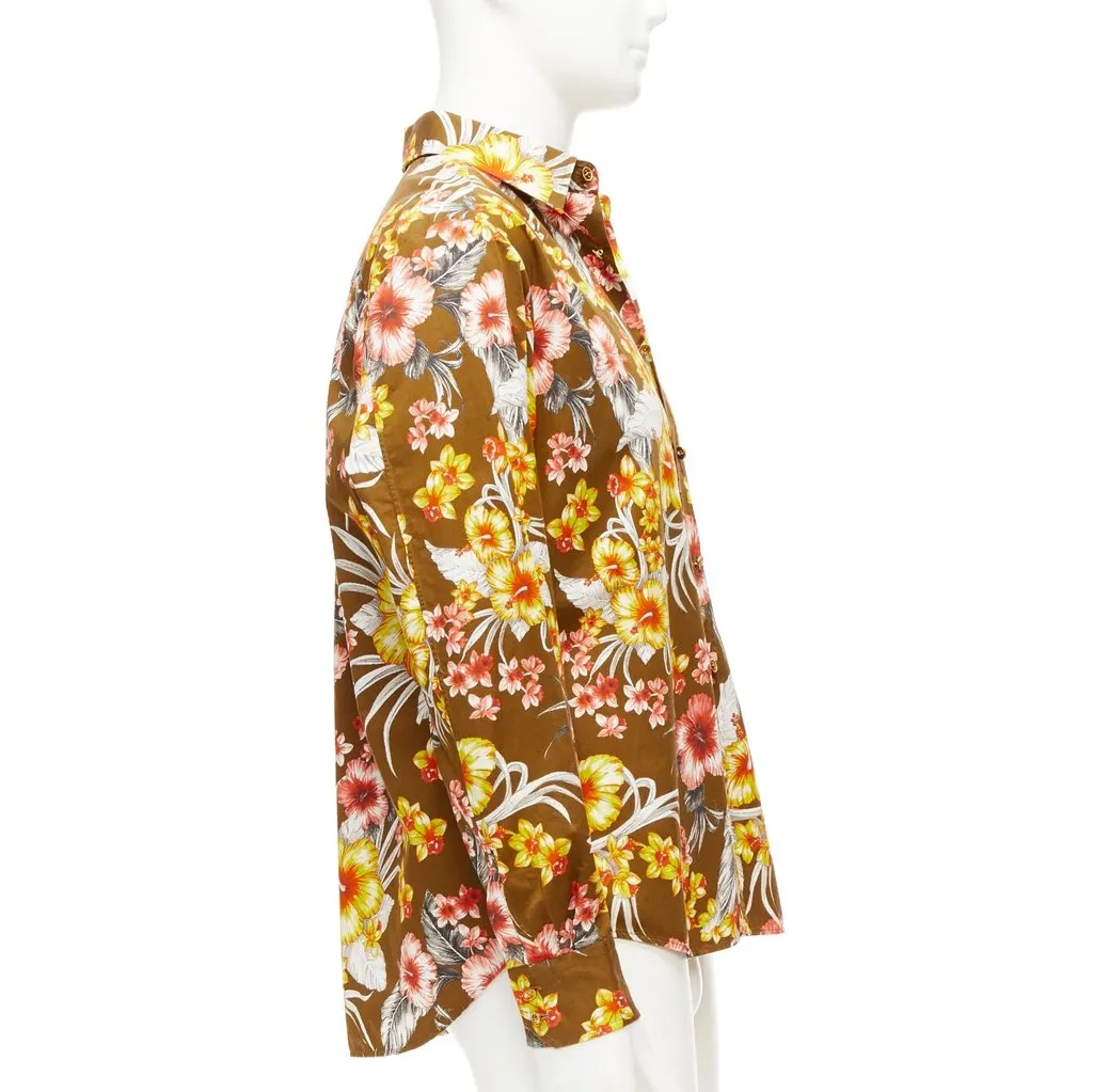 Fausto Puglisi Floral Cotton Shirt Yellow Cotton Never worn - Model View