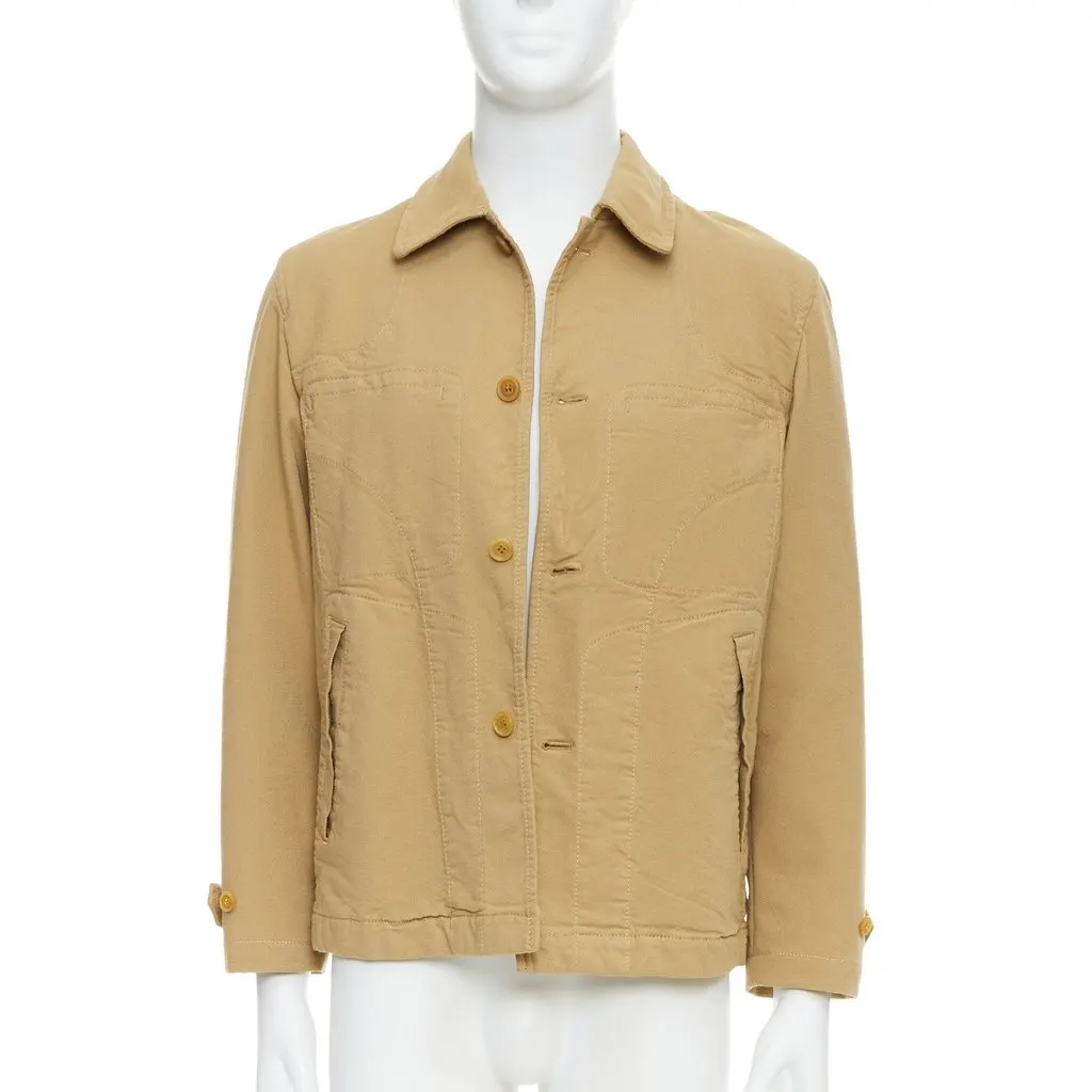 Comme Des Garcons Khaki Topstitch Jacket Beige Cotton Fair - Front View