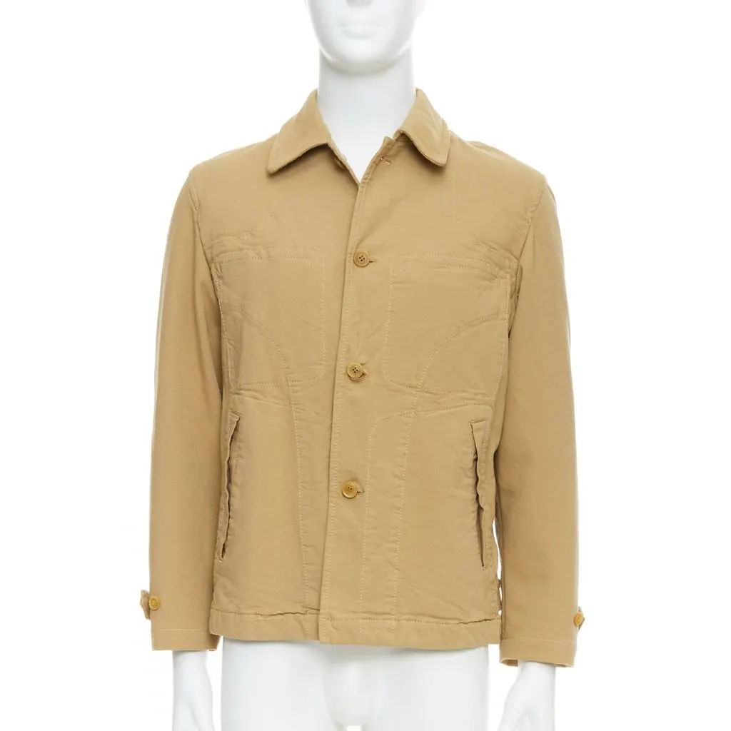 Comme Des Garcons Khaki Topstitch Jacket Beige Cotton Fair - Inside View