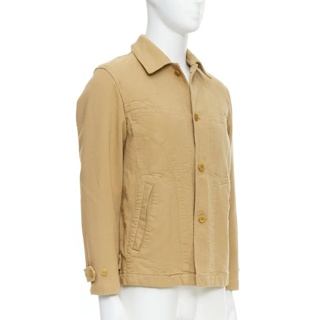 Comme Des Garcons Khaki Topstitch Jacket Beige Cotton Fair - Model View