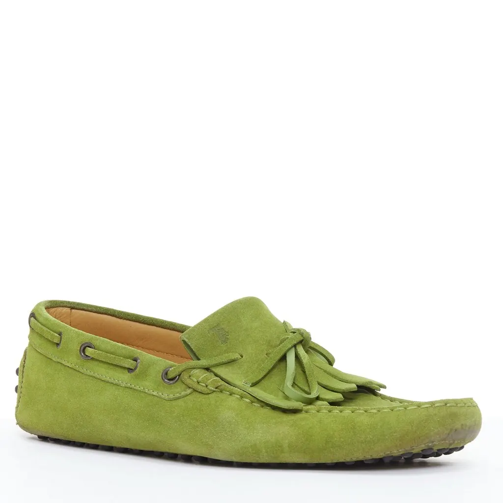 Tod's Fringe Driving Loafer Green Suede Good - Inside View