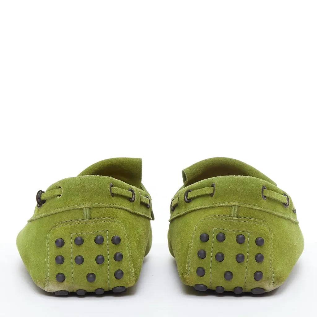 Tod's Fringe Driving Loafer Green Suede Good - Box View