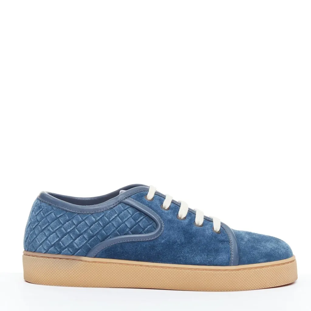 Bottega Veneta Suede Lace Sneakers Blue Suede Fair - Front View