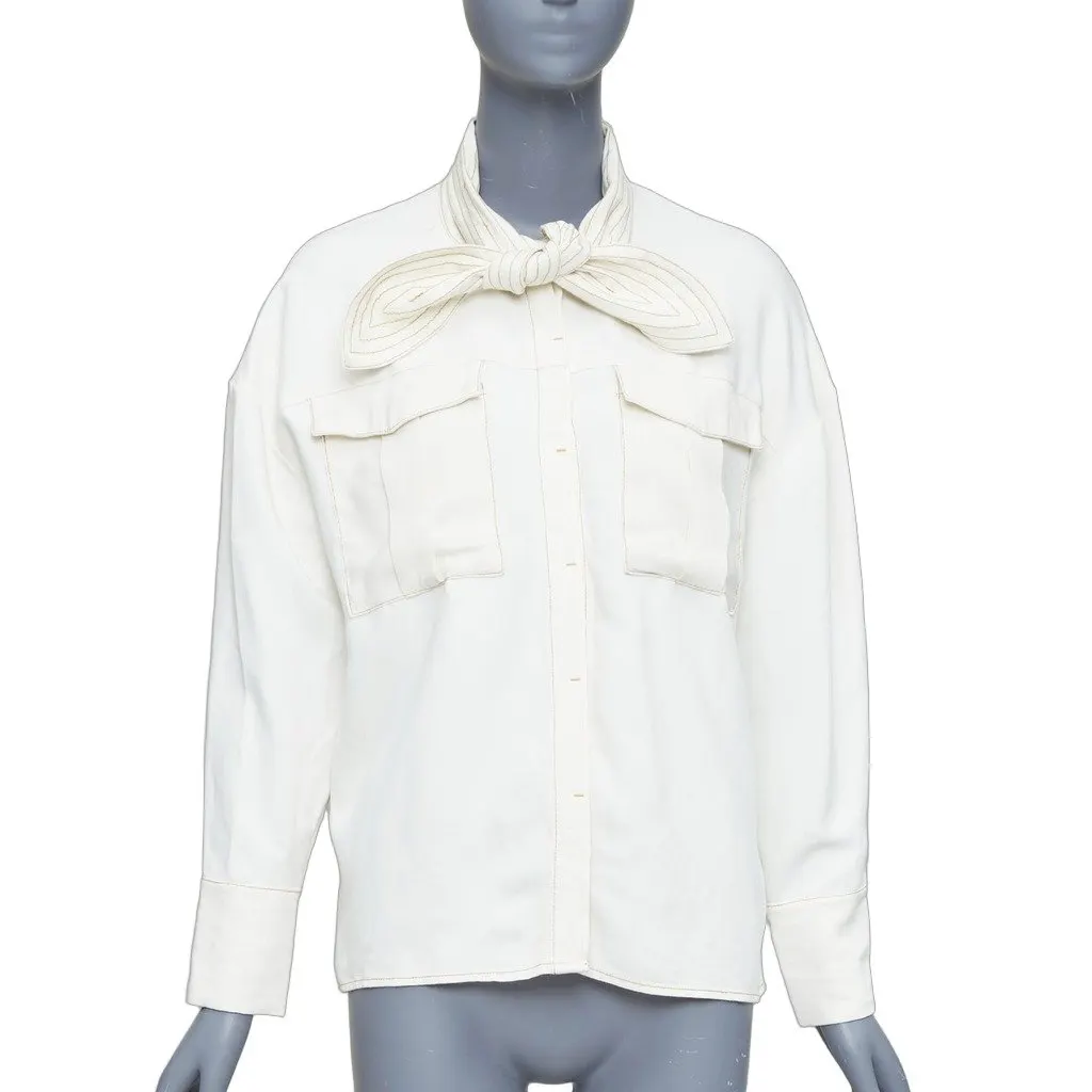 C/MEO Bow Tie Pocket Shirt Ecru Viscose Good - Front View