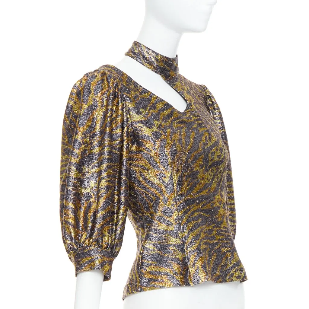 Ganni Tiger Lurex Puff Top Gold Polyester Good - Inside View