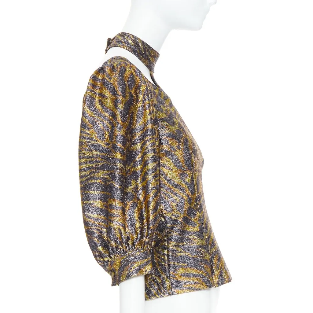 Ganni Tiger Lurex Puff Top Gold Polyester Good - Model View