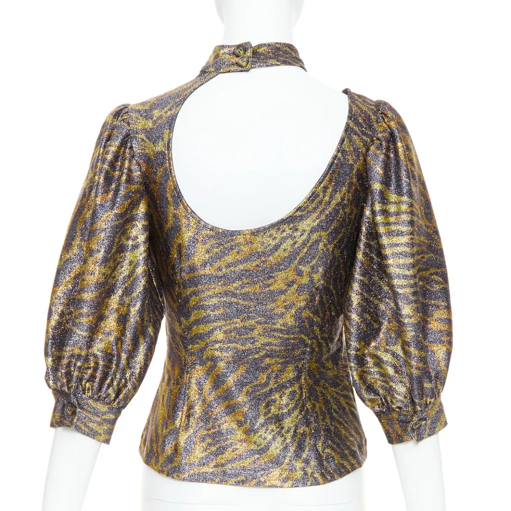 Ganni Tiger Lurex Puff Top Gold Polyester Good - Box View