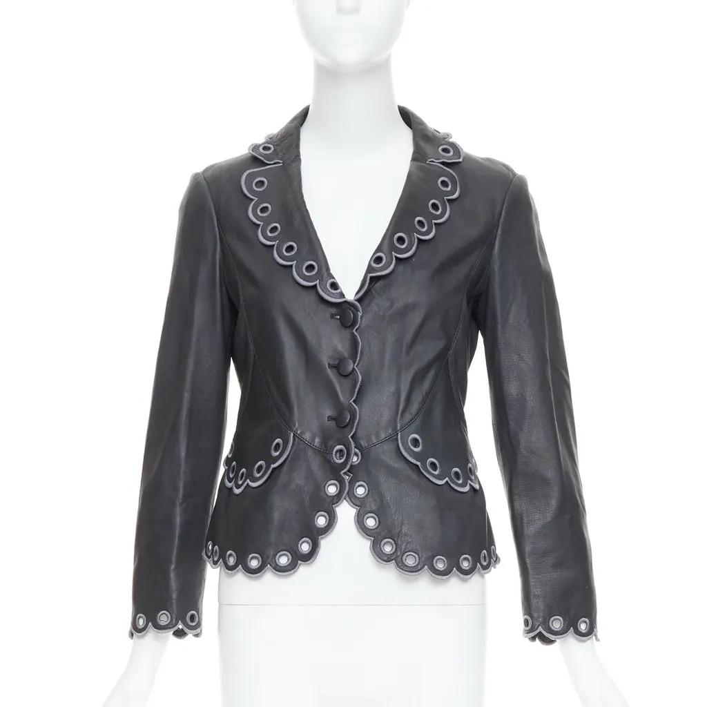 Emporio Armani Layered Lapel Blazer Grey Leather Good - Front View