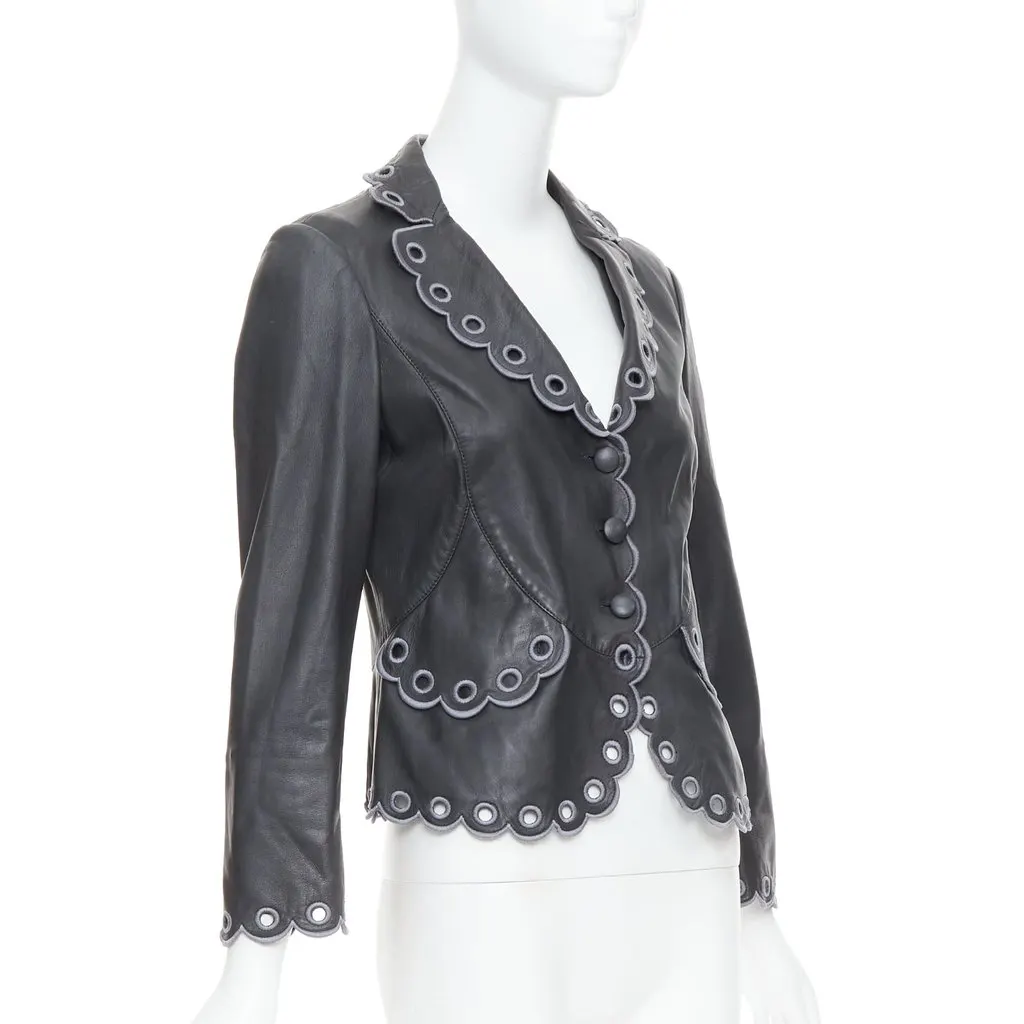 Emporio Armani Layered Lapel Blazer Grey Leather Good - Model View