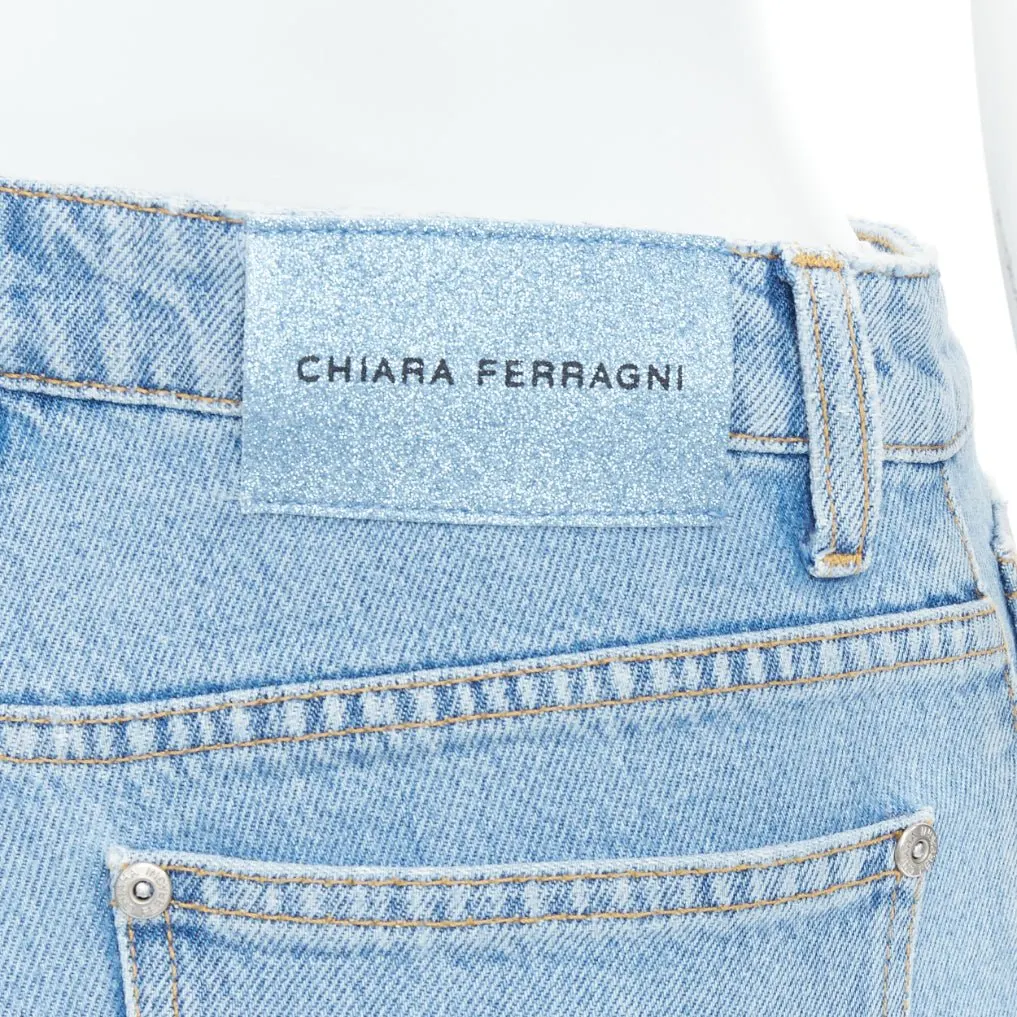 CHIARA FERRAGNI Crystal Fringe Shorts Blue Cotton Very good - Back View