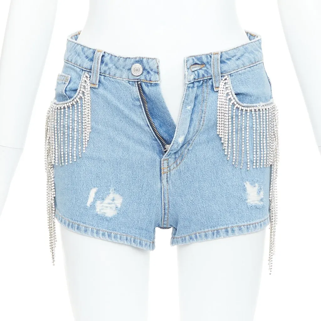 CHIARA FERRAGNI Crystal Fringe Shorts Blue Cotton Very good - Inside View