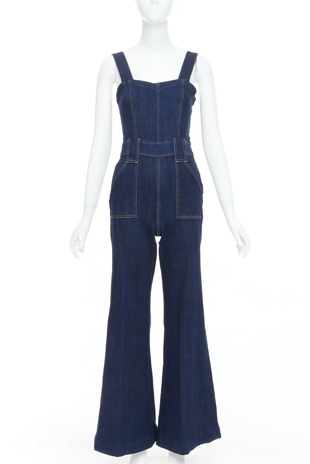 7 for All Mankind Denim Flare Dungaree Blue Cotton Very good - Front View