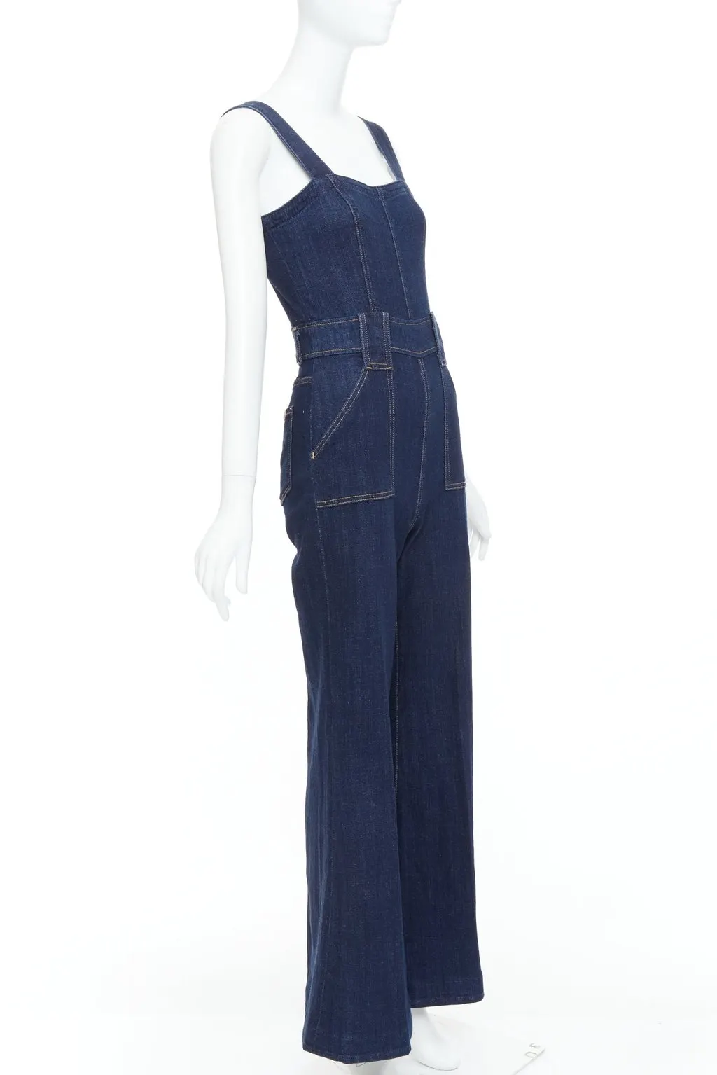 7 for All Mankind Denim Flare Dungaree Blue Cotton Very good - Inside View