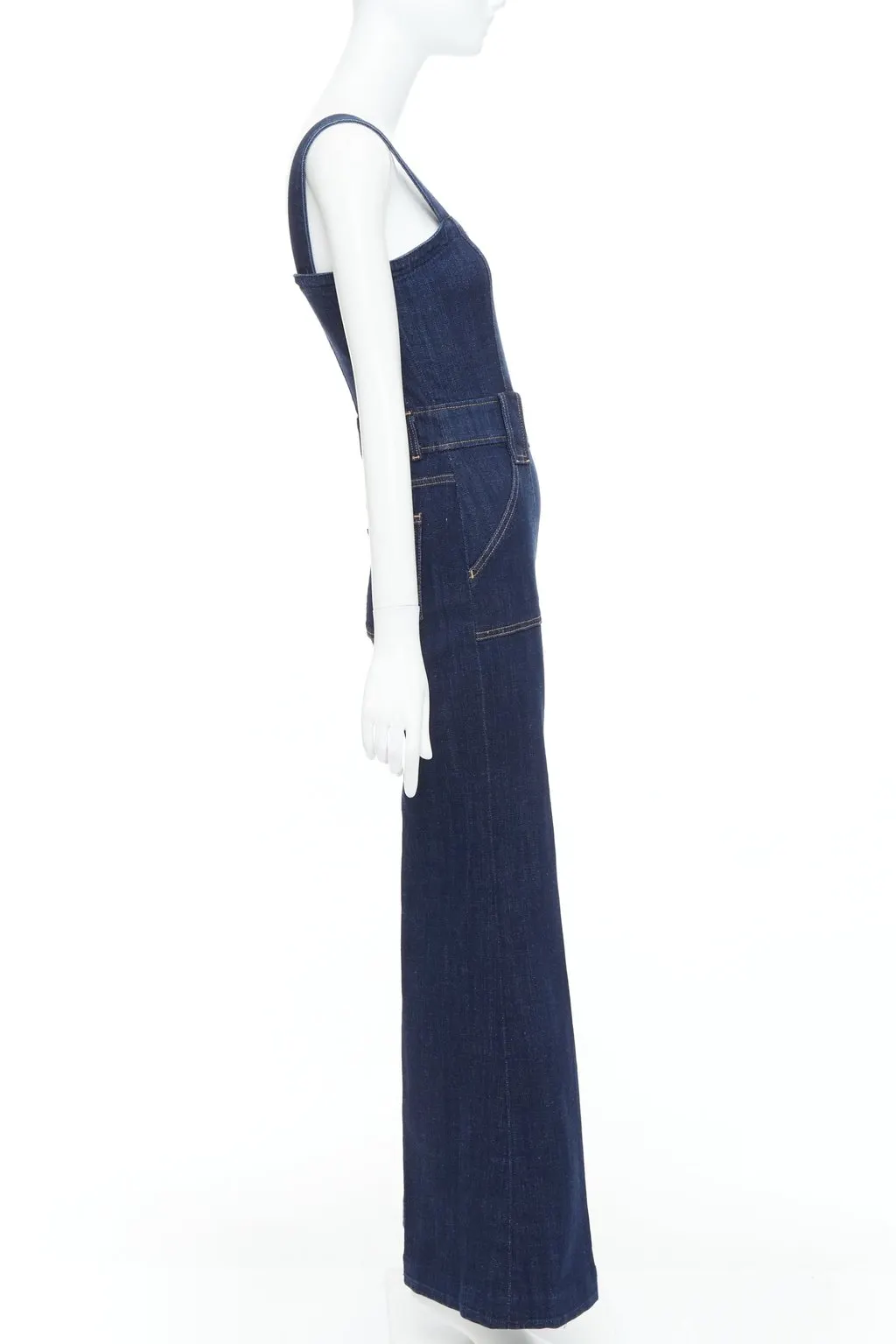 7 for All Mankind Denim Flare Dungaree Blue Cotton Very good - Model View