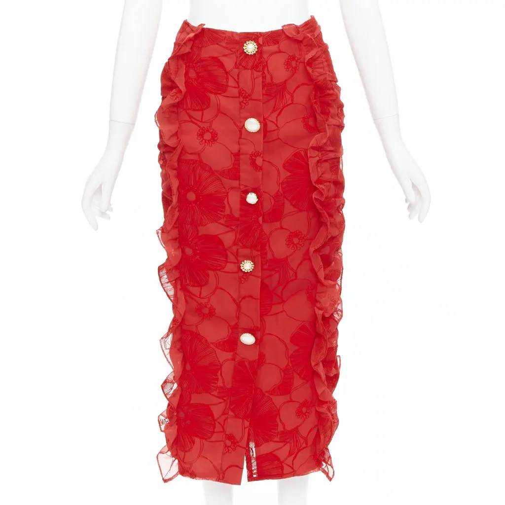 MOTHER OF PEARL Velvet Button Skirt Red Polyester Very good - Front View