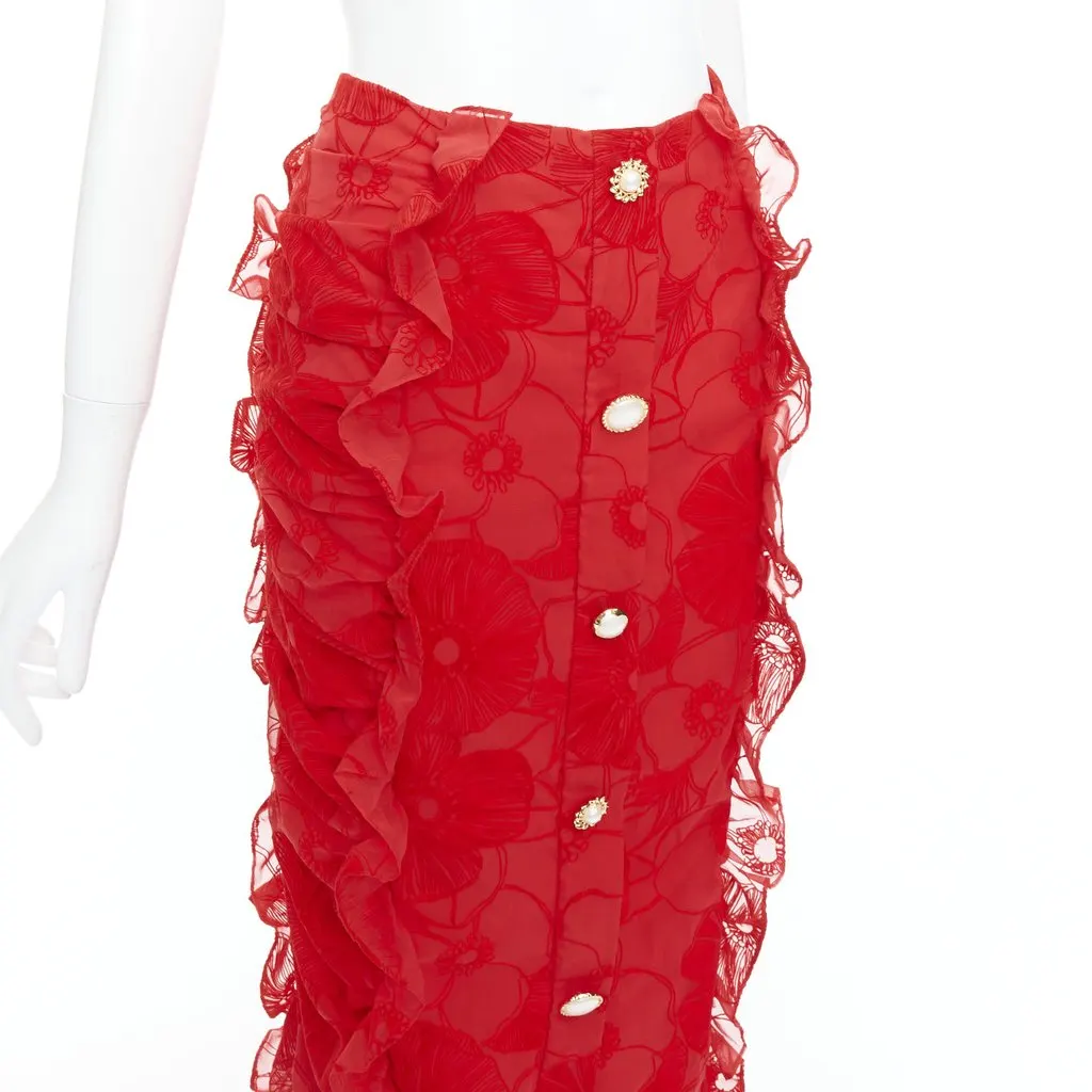MOTHER OF PEARL Velvet Button Skirt Red Polyester Very good - Back View