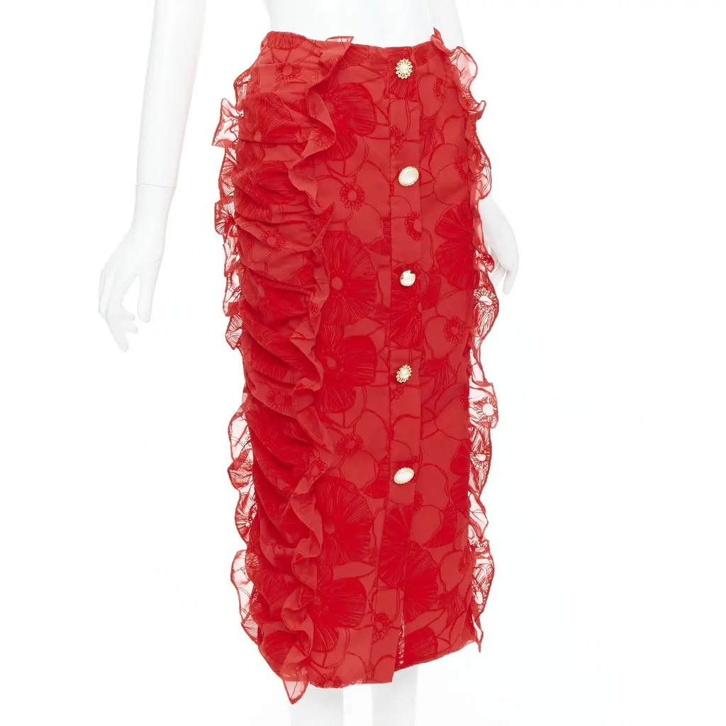 MOTHER OF PEARL Velvet Button Skirt Red Polyester Very good - Inside View
