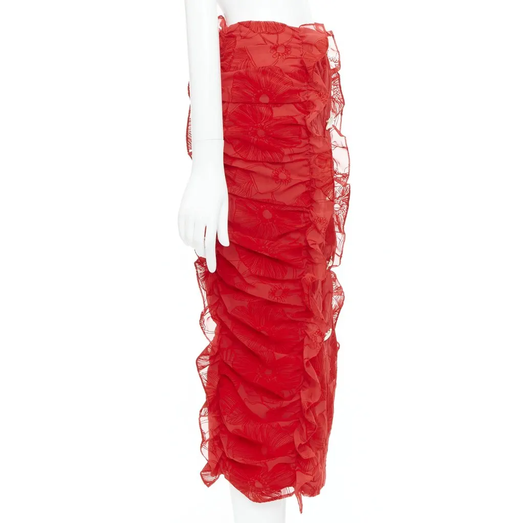 MOTHER OF PEARL Velvet Button Skirt Red Polyester Very good - Model View
