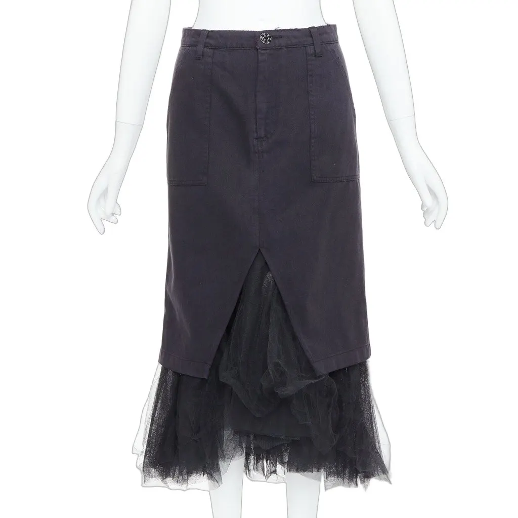 Le Superbe Denim Tulle Skirt Black Cotton Very good - Front View